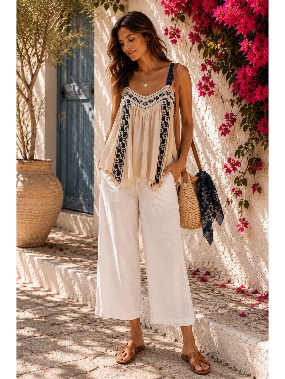 Paper Crane Boho Embroidered Swing Tank Top NWT Taupe Large